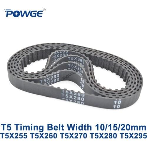 POWGE T5 Synchronous timing belt C=255/260/270/280/295 Width 10/15/20mm Teeth 51 52 54 56 59 Rubber T5X255 T5X260 T5X270 T5X280
