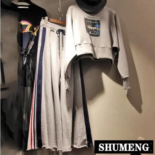 New Sweatpants and Hoodie Set Casual Long Sleeve Print Cropped Hoodie + Wide Leg Pants Two-piece Girls Pants Set Sports Suit