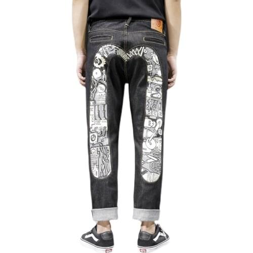 Harajuku Tatoo Graphic Patch Fashion Chic Boys Demin Trousers Embroid Harajuku Embroid Bigger Size