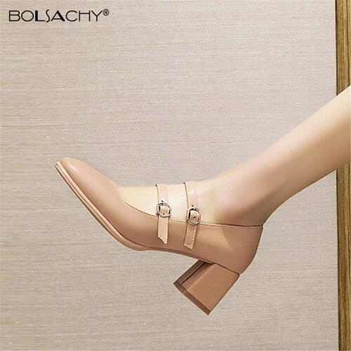 Fashion Square Heel Back Strap Women High Heels Spring Ladies Pumps Square Toe Concise Female Shoes 34-43 Office Work Shoes