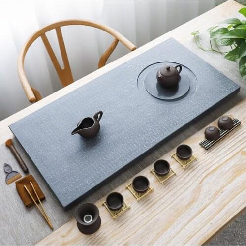 Weighted stone tea tray invisible water draining outlet rectangle serving tray multi size tea boat for tea set pot cups on sales
