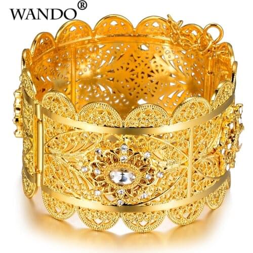 WANDO can open Bracelet Vintage Gold Color Relievo Rose Flower Wide Cuff Bangle India wedding Gift Jewelry Bracelets wb157