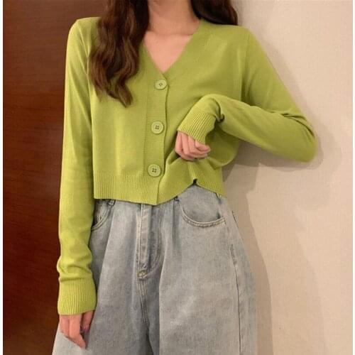 Women Short Thin Cardigan Knitted Sweater Autumn Long Sleeve V neck Jumper Cardigans Casual Streetwear Fashion Pull Femme Coat