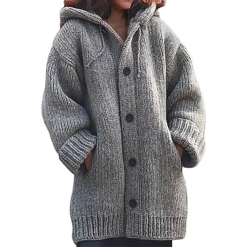 Women Thick Sweater Coat Warm Knit Outerwear Autumn Winter Long Hooded Cardigan sweater jacket coat