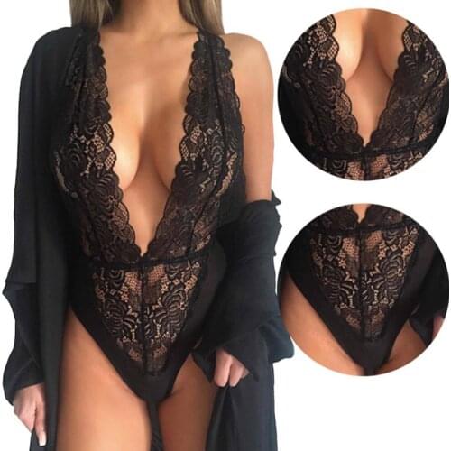 Women Lingerie Lady Nightwear G-string Nightgown Deep V-neck Underwear Sleepwear Ladies Panty Set Sexy Costumes Lace Perspective