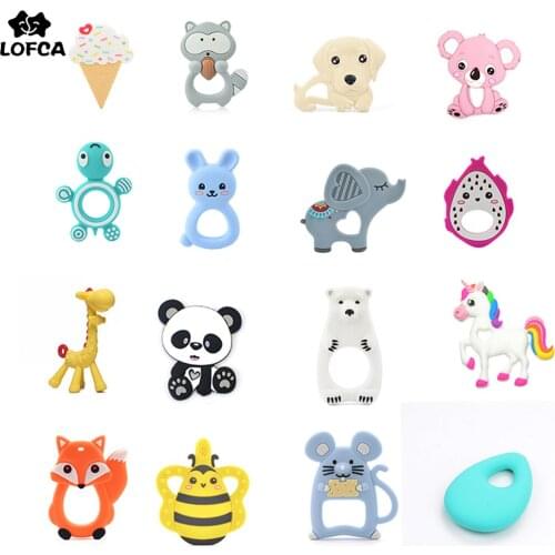 LOFCA 1pc Baby Teethers Cartoon Animal Baby Teething Toy elephant Silicone Teether Unicorn Pendant Raccoon Necklace Accessories