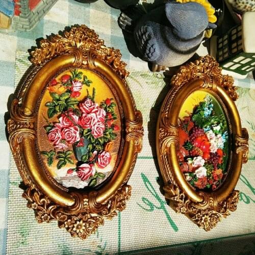2 Pieces/set)Vintage Resin Plaque Wall Hanging Oil Painting Decoration Baroque Flower Embossed