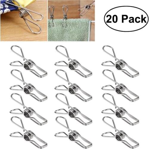 20pcs Multipurpose Stainless Steel Clips Clothes Pins Pegs Holders Clothing Clamps Sealing Clip Household Clothespin
