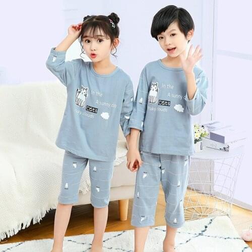 2021 Children Sleepwear Nightwear Cartoon Pyjamas Kids Homewear Short Sleeves Cotton Pajamas Sets Boys Girls Clothes For 2-14Y