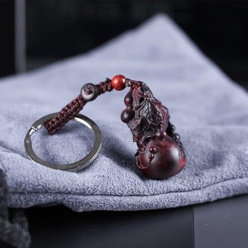 4CM Gourd Statue Red wood Hand carved Car Key Men Play with Annatto Handicraft Blessing of Prosperity