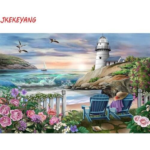 5D DIY square/round Diamond painting Seaside yard Cross Stitch Diamond Embroidery Pattern Rhinestone J1595