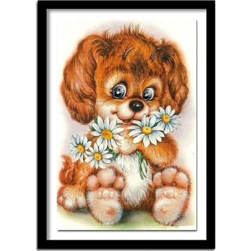 Diamond Embroidery dog icon 5D Diy diamond painting Cross Stitch animal picture round Rhinestones diamond pattern flowers