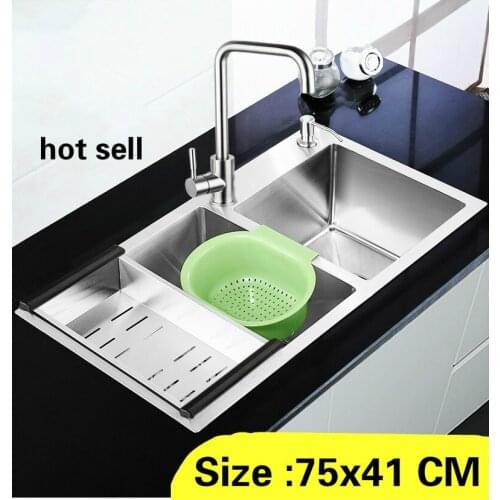 Free shipping Apartment vogue kitchen manual sink double groove standard durable 304 stainless steel hot sell 750x410 MM