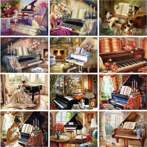 CraftArtGo 5D DIY Diamond Embroidery piano Full Square Round Rhinestone Mosaic Painting Cross Stitch Flowers Diamond Kit