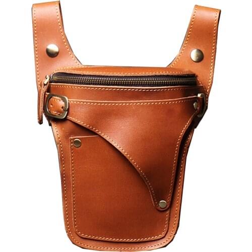 Crazy Horse Genuine Leather Men Multifunction Design Small Messenger Bags Fashion Travel Belt Waist Pack Drop Leg Bag Pouch Male