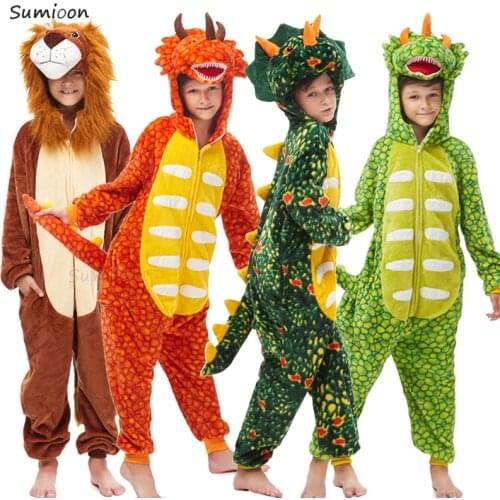 Kids Pajamas Girls Boys Sleepwear Baby Jumpsuit Night Clothes Animal Cartoon Wolf Dinosaur Unicorn Childrens Pyjamas For 6 8 12