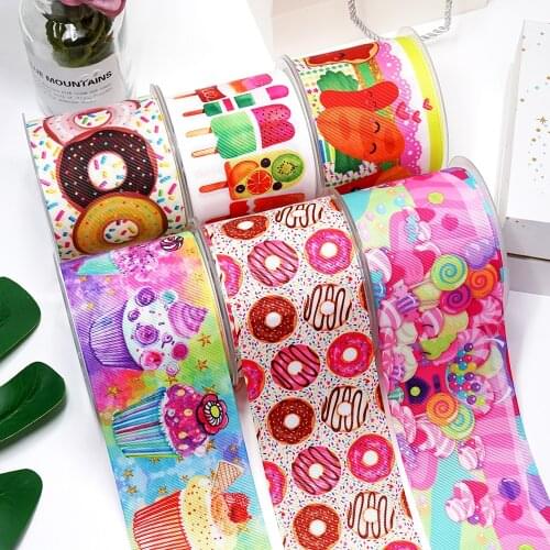 DIY Cartoon Dessert Printed Grosgrain Ribbon For Craft Supplies Sewing Accessories 5 Yards. 27253