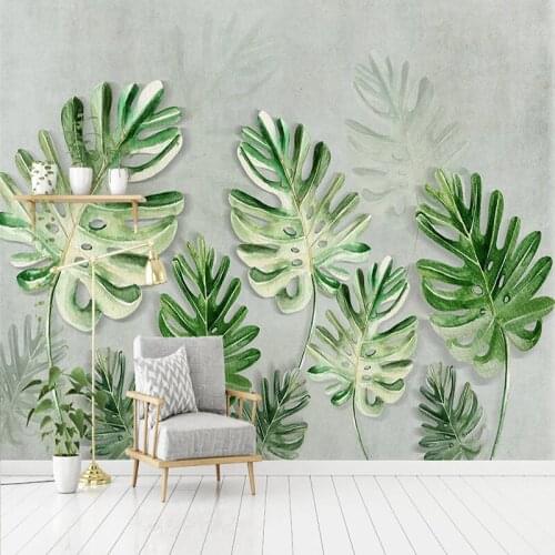 Custom Mural Wallpaper 3D Plant Green Leaf Cement Wall Fresco Living Room TV Sofa Restaurant Background Wall Papel De Parede 3 D