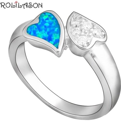 Heart-shaped blue opal silver plated plated ring trend party gift female ring jewelry OR320