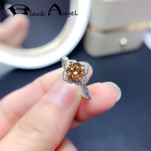 BLACK ANGEL 925 Silver Flower Shaped Luxury Created Champagne Morganite Stone Gemstone Resizable Ring For Women Ladies Jewelry