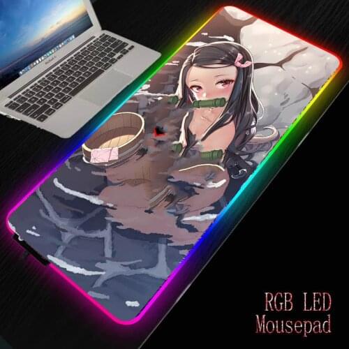 Mairuige Demon Slayer Kimetsu No Yaiba Anime Sexy Mouse Pad Gaming Large Mousepad RGB Luminous USB LED Backlight Keyboard Mat