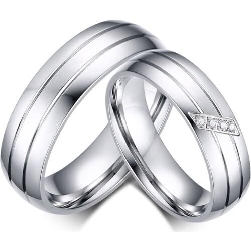 Fashion Wedding Rings for Women Stainless Steel Ring Female Male Promise Ring Cubic Zirconia Couple Jewelry