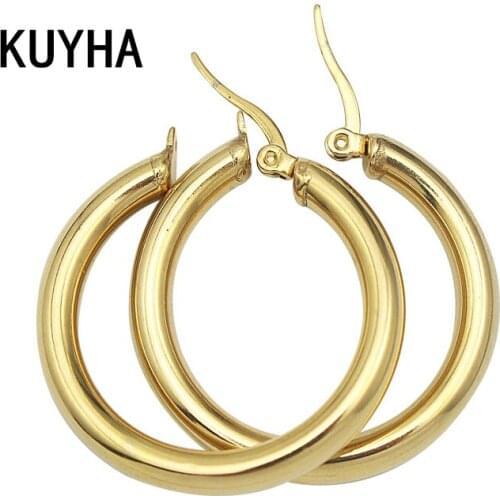 Fashion Womens Earrings Geometric Circle Shaped Statement Gold Color Round Earrings Stainless Steel Jewelry Party Present