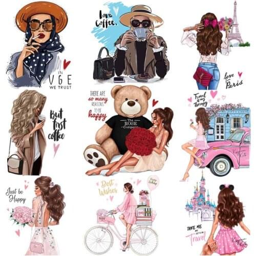 Iron-On Transfer For Clothes Fashion Girl A-Level Washable Woman T-Shirt Thermoadhesive Patches Beautiful Lady Clothing Stickers