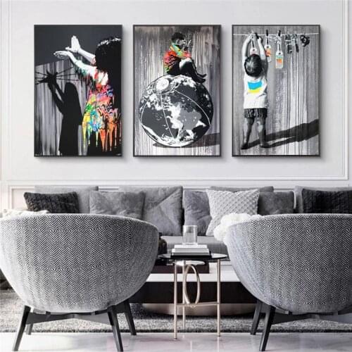 Wall Artwork Banksy Graffiti Art Canvas Painting On The Wall Art Posters Prints Wall Pictures for Living Room Home Wall Cuadros