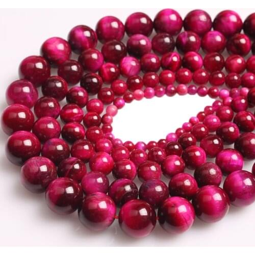 Natural Fushia Rose Red Tiger Eye Agates Stone Beads Round Loose 15" Strand 4 6 8 10 12MM Beads for Jewelry Making DIY Bracelets