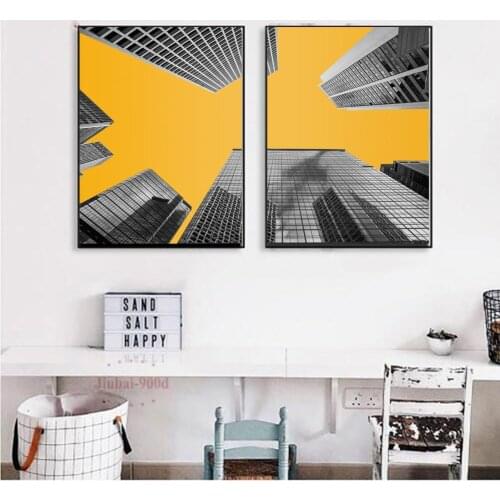 Building Posters Yellow Background Wall Art Canvas Painting Scandinavian Style Unframed Pictures Modern Home Decoration NO FRAME