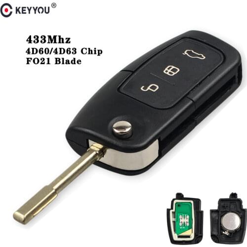 KEYYOU Flip Remote Key For Ford Fusion Mondeo Focus Fiesta Galaxy Transponder Chip 4D60/4D63 433Mhz Original Key FO21 Blade