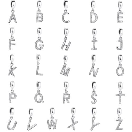Real 925 Sterling Silver Alphabet Letter A-Z Crystal Charm Bead Fit Original Pandora Charm Bracelet Necklace Authentic Jewelry