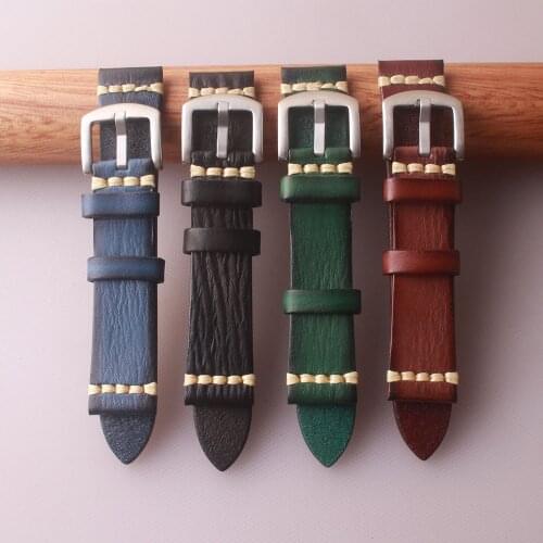 High Quality Leather Vintage Watch Strap Blue Black Green Watchbands Replacement Strap for Watch Accessories 18mm 20mm 22mm 24mm