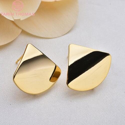 6PCS 20x23MM 24K Gold Color Plated Sector Glossy Surface Stud Earrings High Quality DIY Jewelry Making Findings