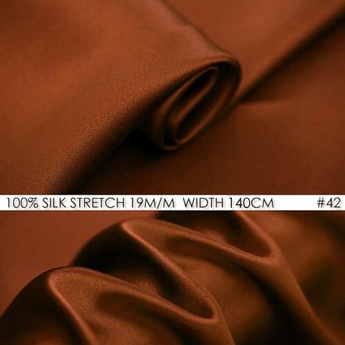 Silk stretch satin 140 cm, width 19momme 90 Colors Stock China Silk Manufacturer Reddish Brown NO42