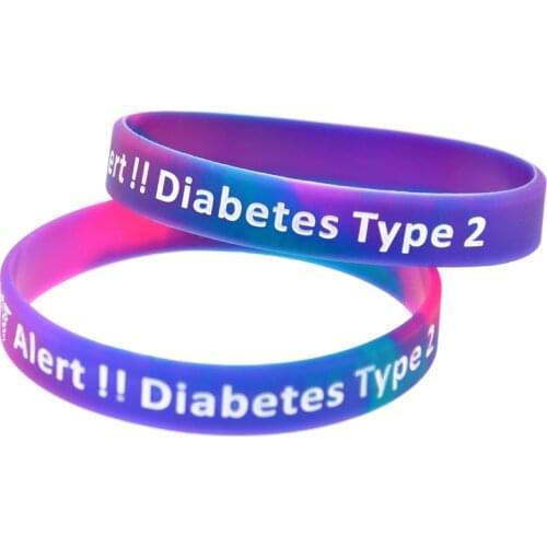 1PC Alert Type 2 Diabetes Silicone Wristband Adult Size 4 Colors