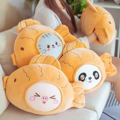 Cute Taiyaki Plush Pillow With Blanket Stuffed Soft Japanese Dessert Taiyaki Panda Cat Shiba Inu toy 3 in1 Multifunctio Pillow