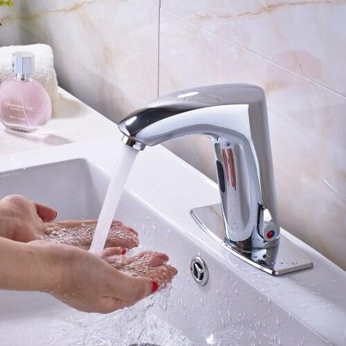 Deck Mounted Sensor Faucet One Handle Hot & Cold Tap Faucet Mixer Chrome Polish