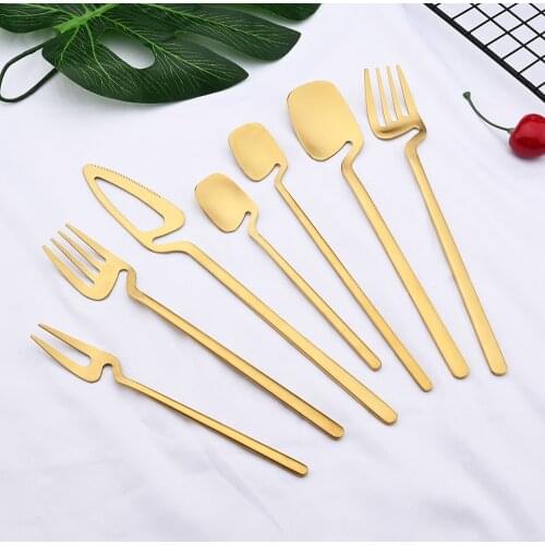 304 Stainless Steel Mate Gold Flatware Cutlery Set Dinnerware Dinner Knife Ice Spoon Dessert Fork Fruit Fork Spoon Tableware