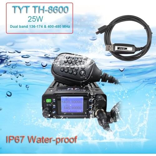 TYT Mini Radio TH-8600 IP67 Waterproof Dual Band 136-174MHz/400-480MHz 25W Amateur Car Radio TH8600 woki toki+ USB Cable