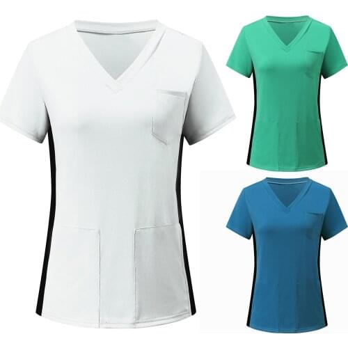 Plus Size 3XL Women Short Sleeve Scrubs Top Hospital Dentistry Carer Worker Nurse Uniform Blouse enfermeria accesorios A40