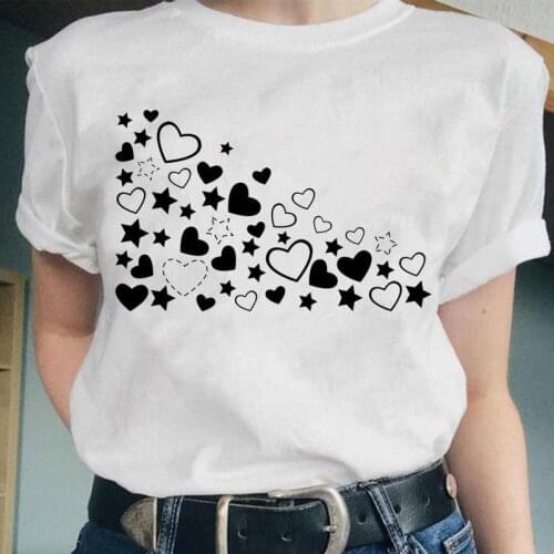 Women Star 90s Love Heart 2021 Sweet Short Sleeve Fashion Graphic Female Tops Cartoon Lady Clothes Tees Tshirt Print T-Shirt