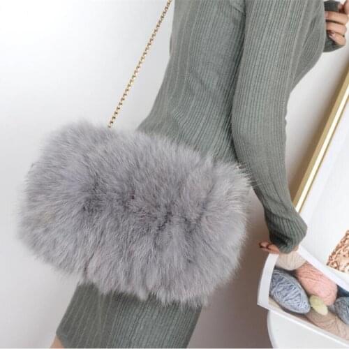 Women fashion fur shoulder bag Real fox fur handbag casual winter furry crossbady bag B15