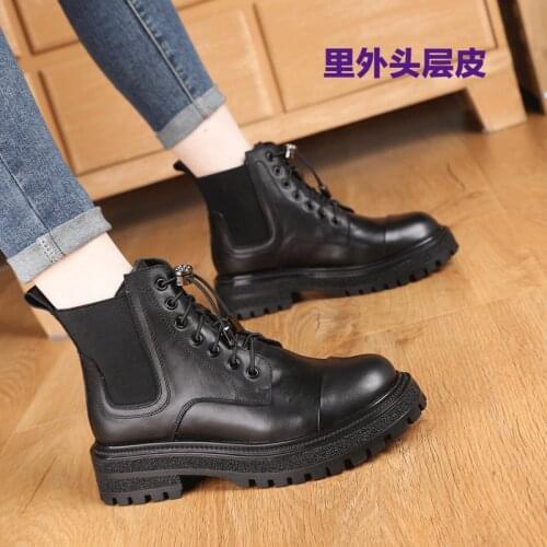 Female 2021 new leather boots joker thick bottom leather British wind Martin boots female ins scooter short boots