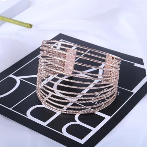 Fashion Personality Metallic Hollow Bracelet For Woman Geometric Exaggeration Frosted Open Bracelet Jewelry