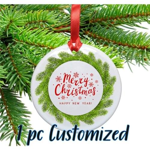 1pc Customized Christmas Ornament Double Side Printing Personalized Ceramic Christmas Tree Photo Ornaments Heart Dropshipping