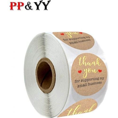 100-500 round kraft paper thank you seal label handmade love and red heart sticker paper stationery sticker