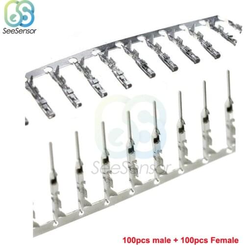100pcs Male + 100pcs Female Pitch 2.54mm Single Row Dupont Reed Dupont Jumper Wire Cable Pin Connector Terminal