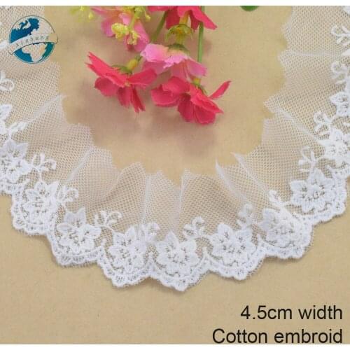 2yard 4.5cm wide white lace cotton embroid lace sewing ribbon fabric guipure diy trims wedding lace DIY Garment Accessories#3327